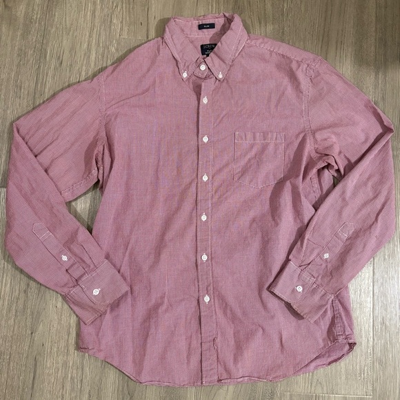 J. Crew Flex Cotton Blend Slim Fit Red Long Sleeve Button Down Men's Size XL - Picture 5 of 10